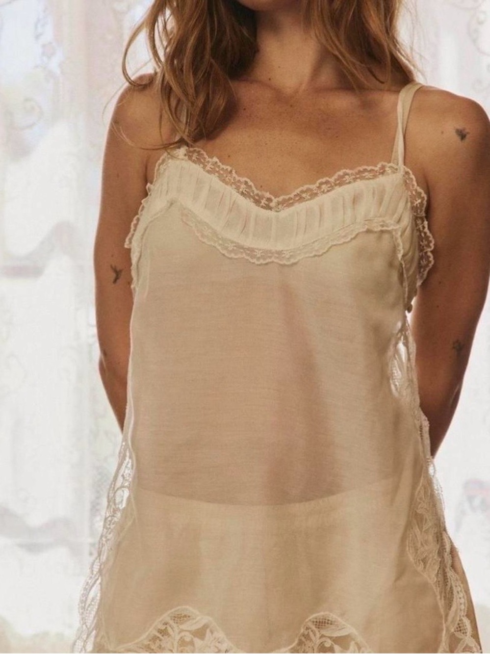 Free People Sheer Lace-Trim side eye cami